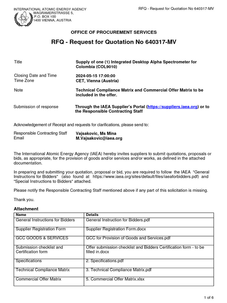 RFQ for Alpha Spectrometer in Colombia | PDF | Business