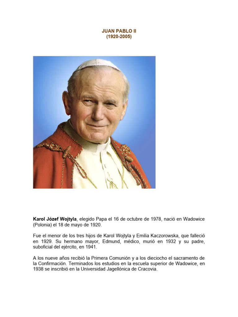 Vida y Legado de Juan Pablo II | PDF | Papa juan pablo ii | Papa