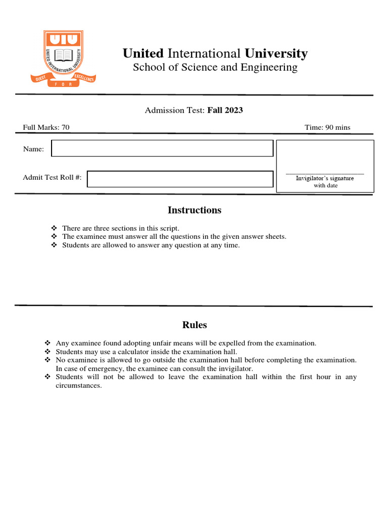 Admission Test Guidelines | PDF | Mathematics | Mathematical Objects