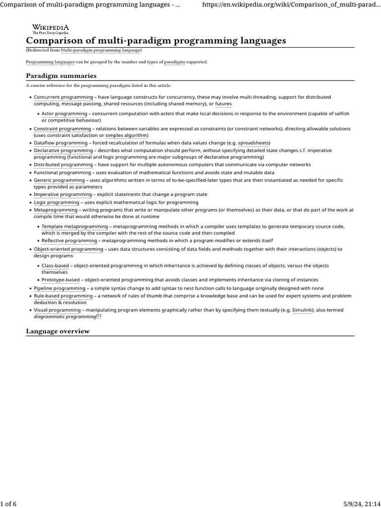Comparison of Multi-Paradigm Programming Languages - Wikipedia | PDF ...