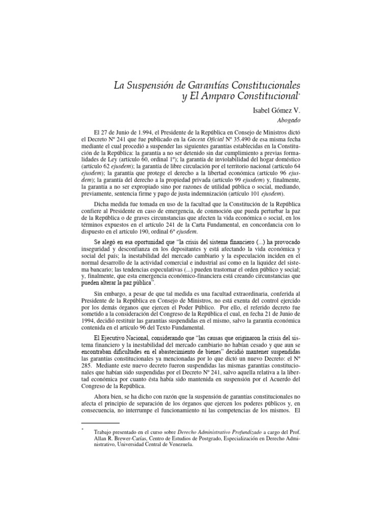 Suspensión de Garantías y Amparo | PDF | Derecho Constitucional ...