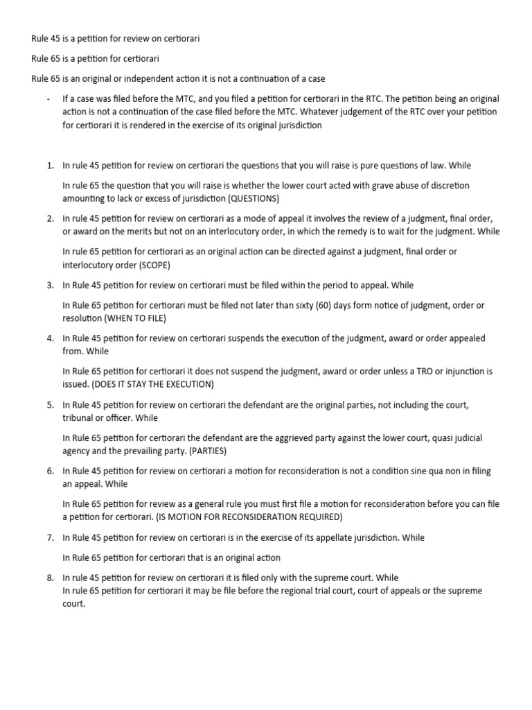 Rule 45 Is A Petition For Review On Certiorari | PDF | Certiorari | Appeal