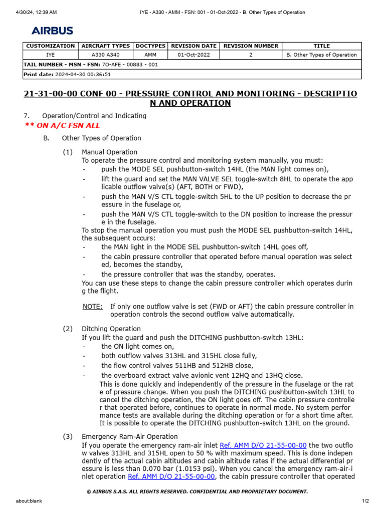 A330 - AMM - B. Other Types of Operation | PDF | Aerospace Engineering ...