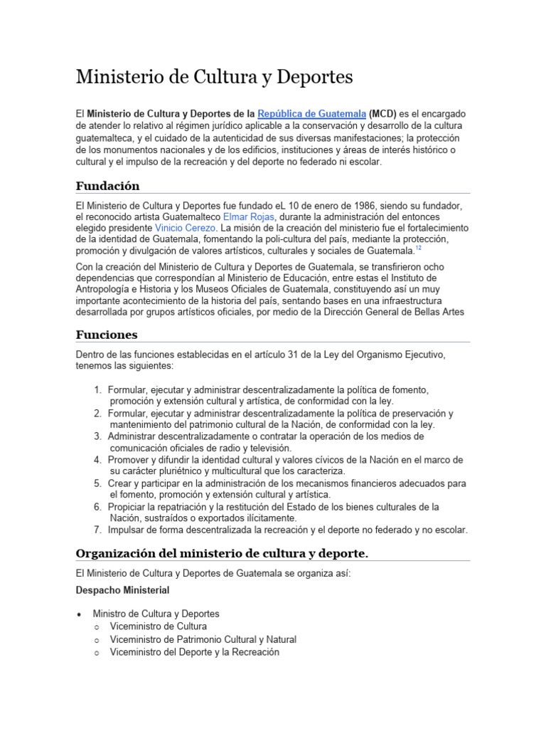Ministerio de Cultura y Deportes de Guatemala | PDF