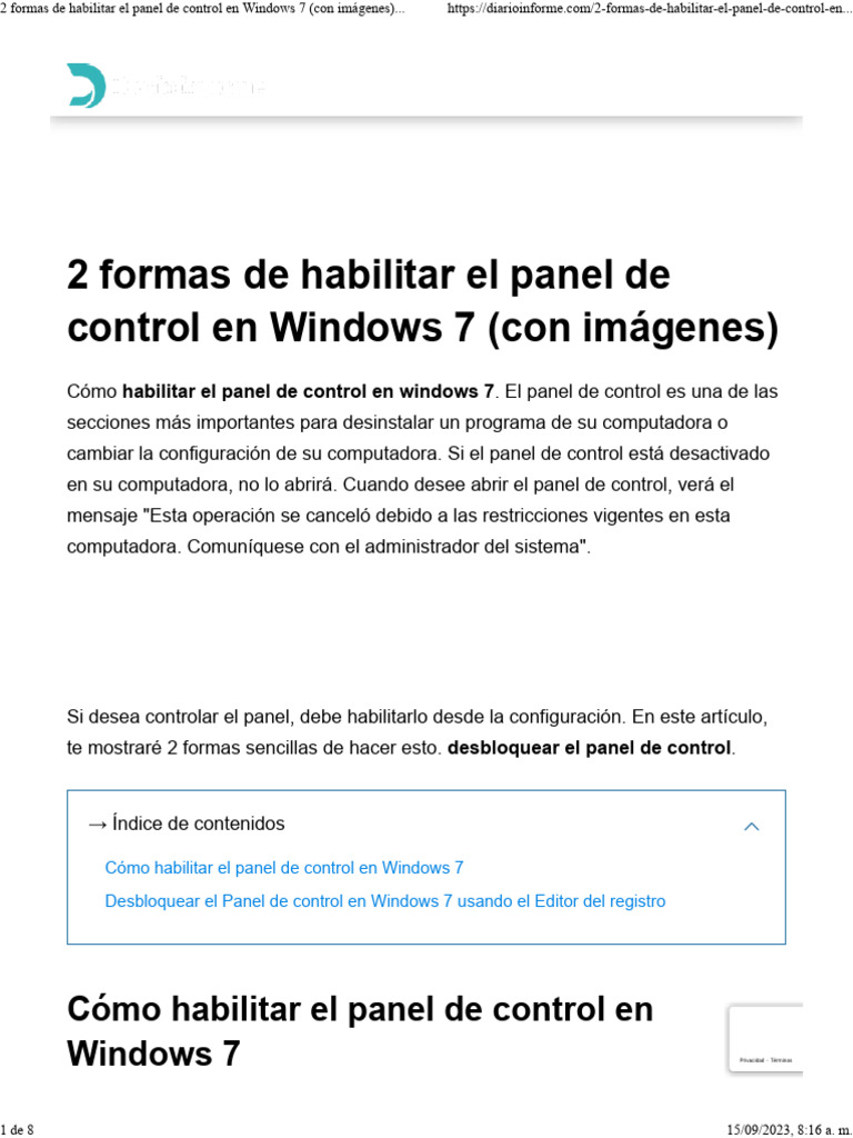Habilitar Panel de Control en Windows 7 | PDF | Windows 7 | Microsoft ...