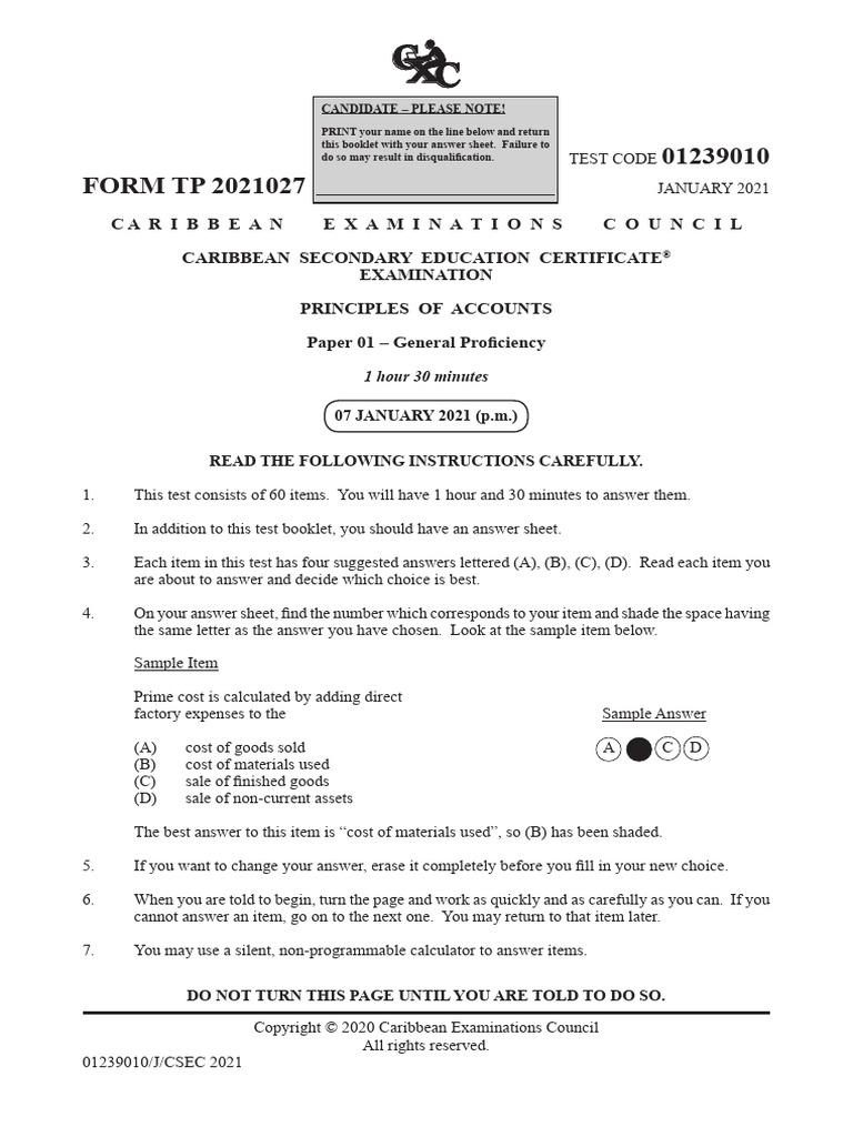 CSEC POA Jan 2021 - P1 | PDF | Debits And Credits | Financial Accounting