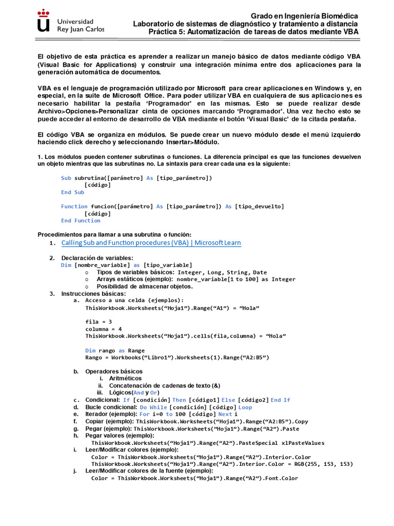 Práctica 5 | PDF | Visual Basic para Aplicaciones | Básico