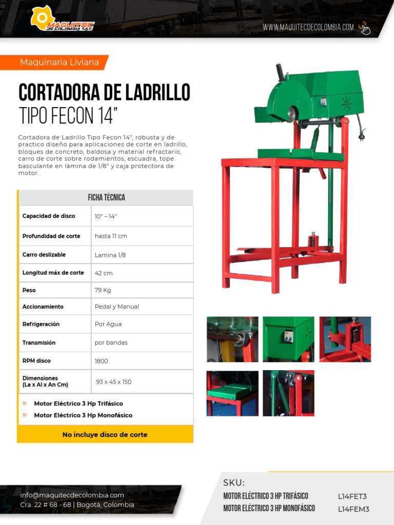 Ficha tecnica cortadoras de ladrillo 14 16 pulgadas maquitec de