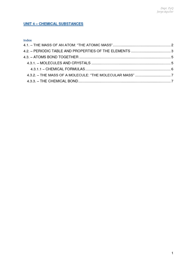 Unit 4 - Chemical Substances | PDF | Chemical Bond | Ion