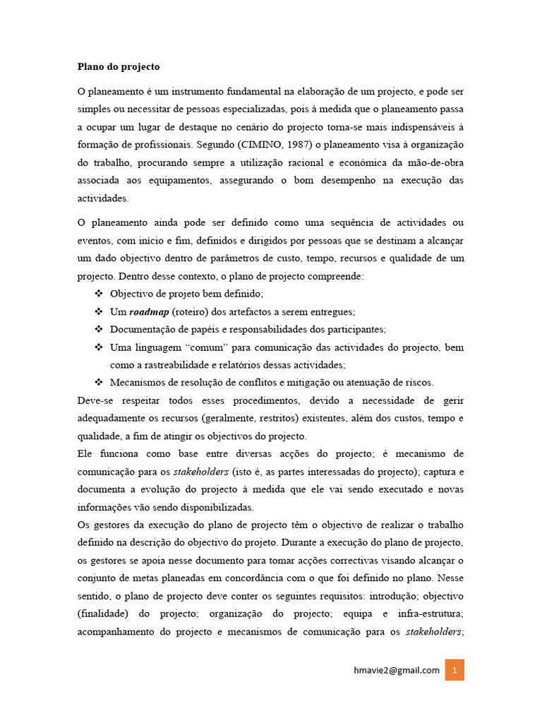 Estrutura e Requisitos do Plano de Projeto | PDF | Planejamento