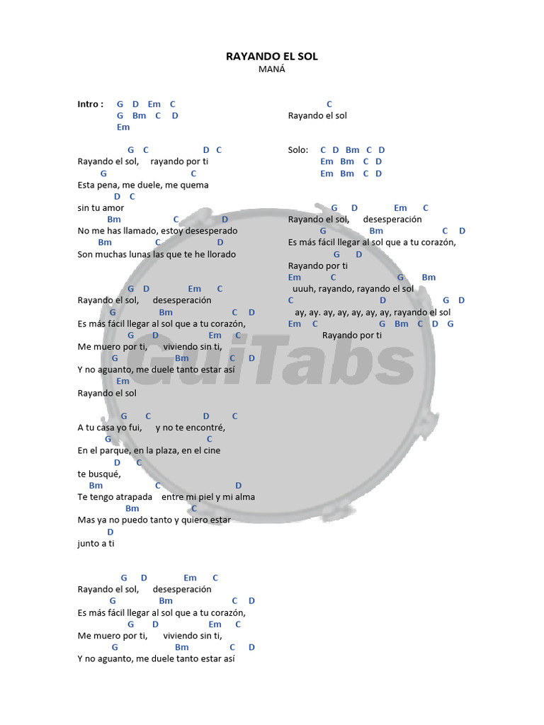 Rayando El Sol - Letra y Acordes | PDF
