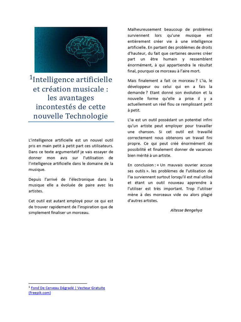 IA et musique : avantages et défis | PDF | Intelligence artificielle ...
