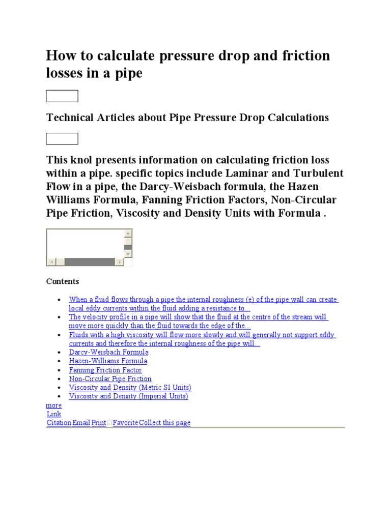 How To Calculate Pressure Drop and Friction Losses in A Pipe PDF