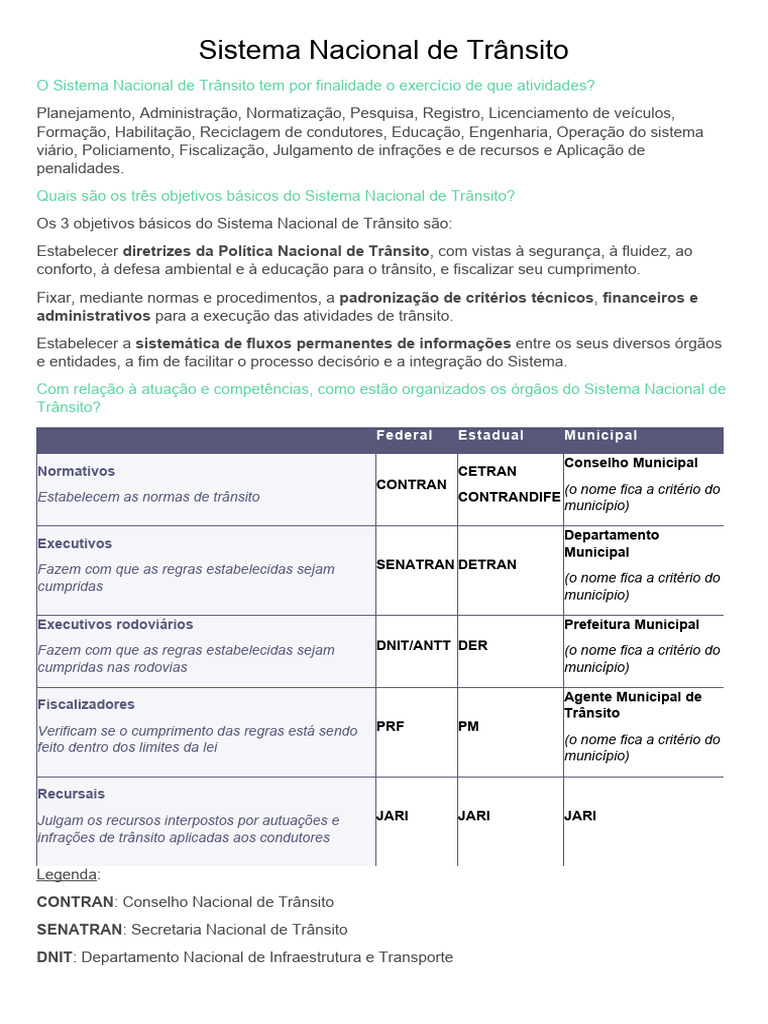 Estrutura e Objetivos do Sistema de Trânsito | PDF | Tráfego