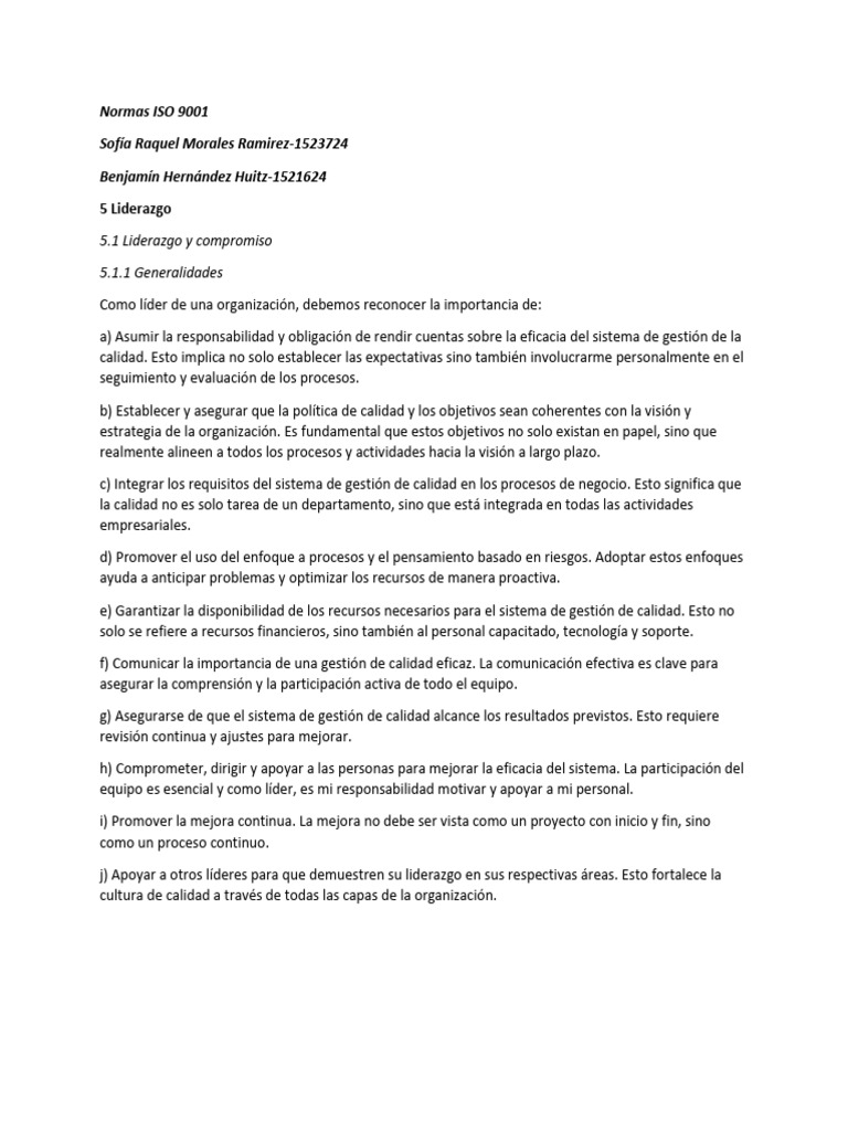 Liderazgo y Gestión de Calidad ISO 9001 | PDF | Calidad (comercial ...