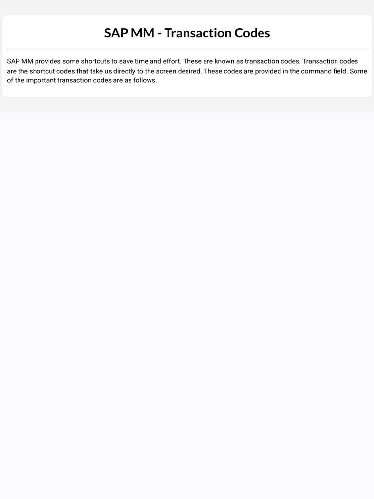 Essential SAP MM Transaction Codes | PDF