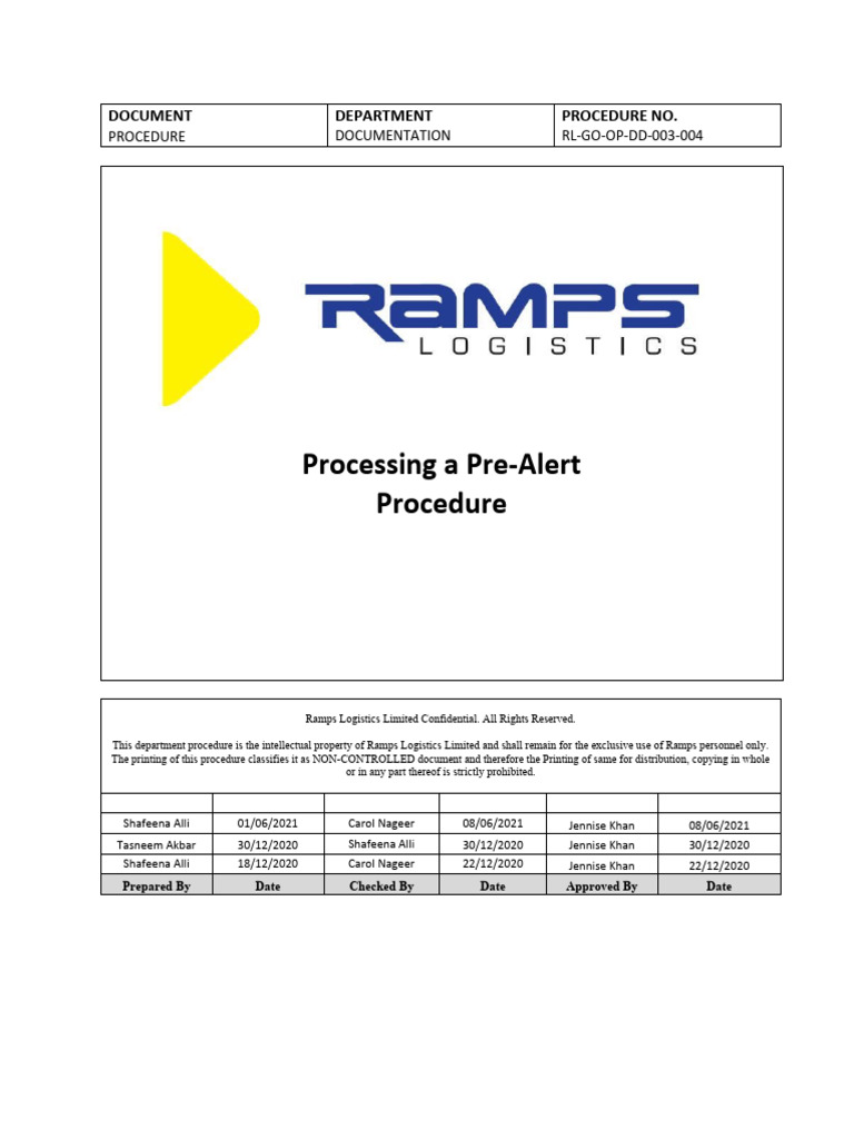 RLGOOPDD003004 Processing A PreAlert Procedure PDF Freight