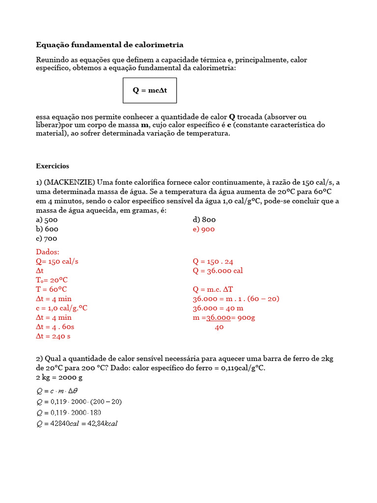 Equação Fundamental da Calorimetria | PDF