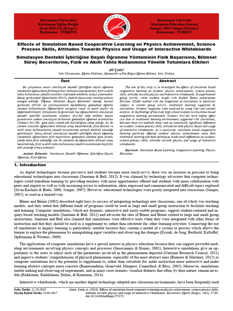 Effects of Simulation Based Cooperative Learning On Physics Achievement ...