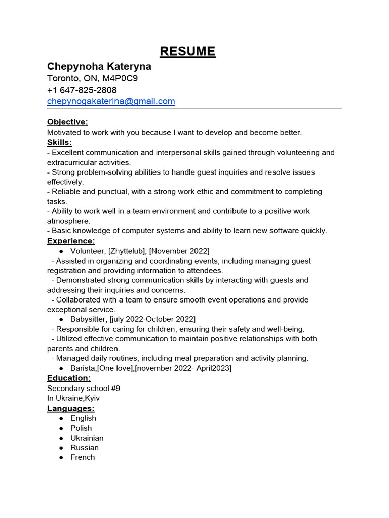 RESUME Chepynoha Kateryna | PDF
