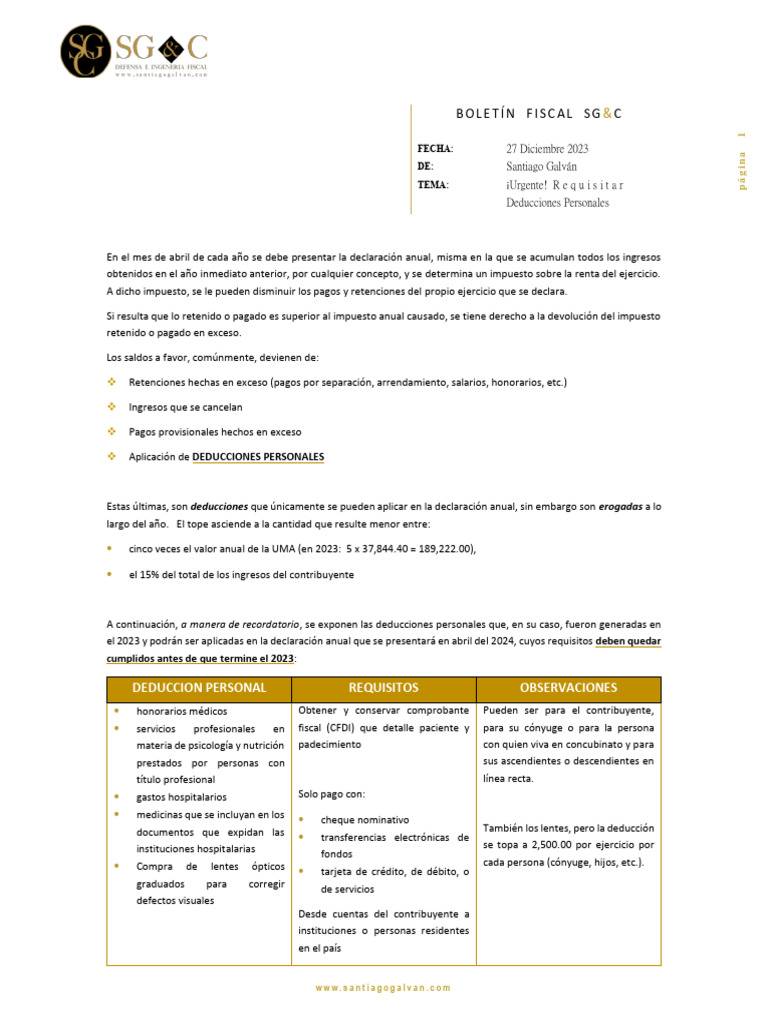 SGC Deducciones Personales 2023 | PDF | Odontología | Impuestos
