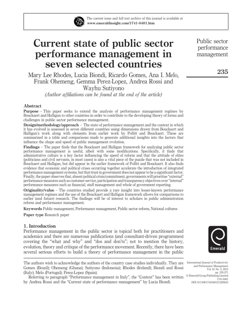 Current State of Public Sector Performance Management in Seven Selected ...