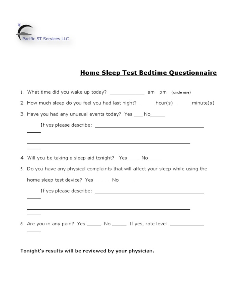 Home Sleep Test Bedtime Questionnaire: Tonight's Results Will Be ...