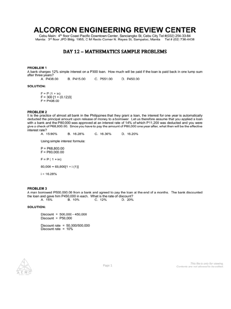 Sample Problem Math Day 12 | PDF