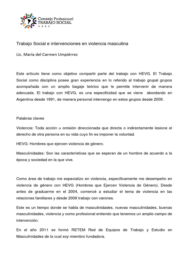 Intervenciones en violencia masculina | PDF | Trabajo Social | Violencia