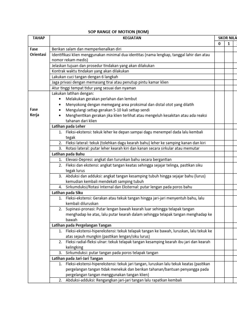 SOP Latihan Rentang Gerak (ROM) | PDF