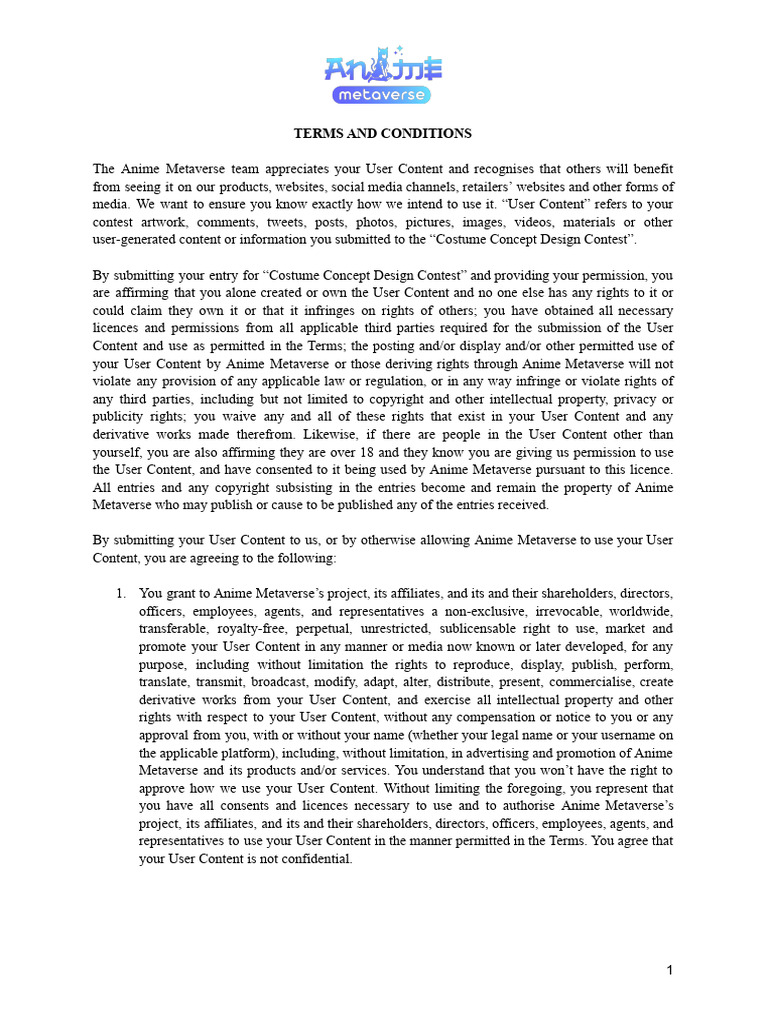 Costume Concept Design Contest Terms and Conditions PDF