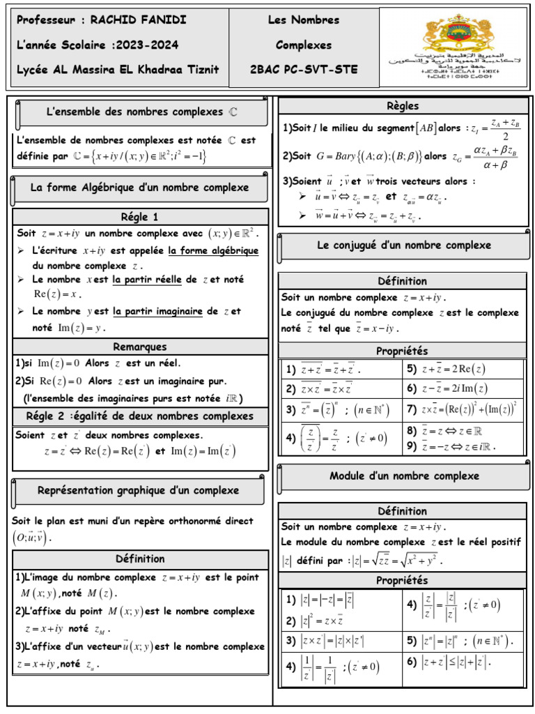 Résumé Sur Les Nombres Complexes | PDF | Nombre complexe | Algèbre générale