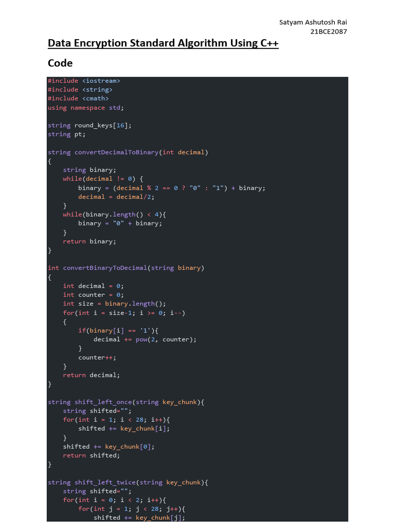 DES Algorithm Implementation in C++ | PDF | Software Engineering ...