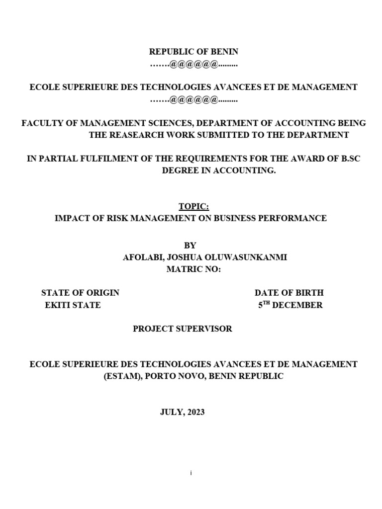 Impact of Risk Management on Performance | PDF | Risk Management | Risk