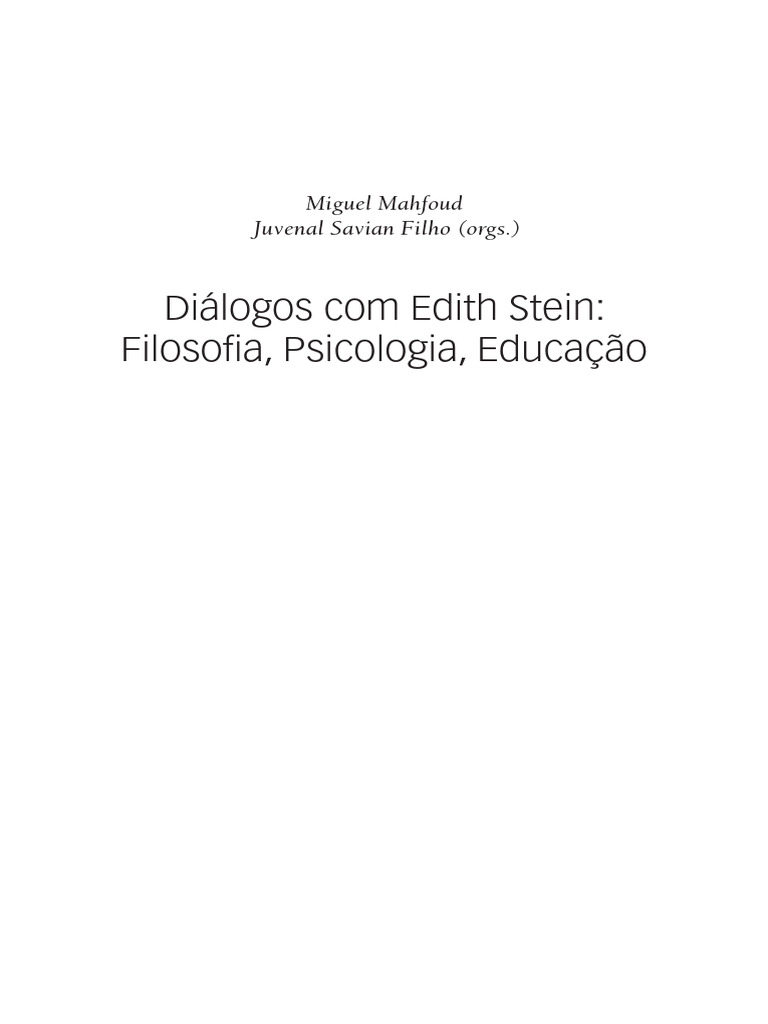 Dialogos Com Edith Stein | PDF | Fenomenologia (Filosofia) | Psicologia