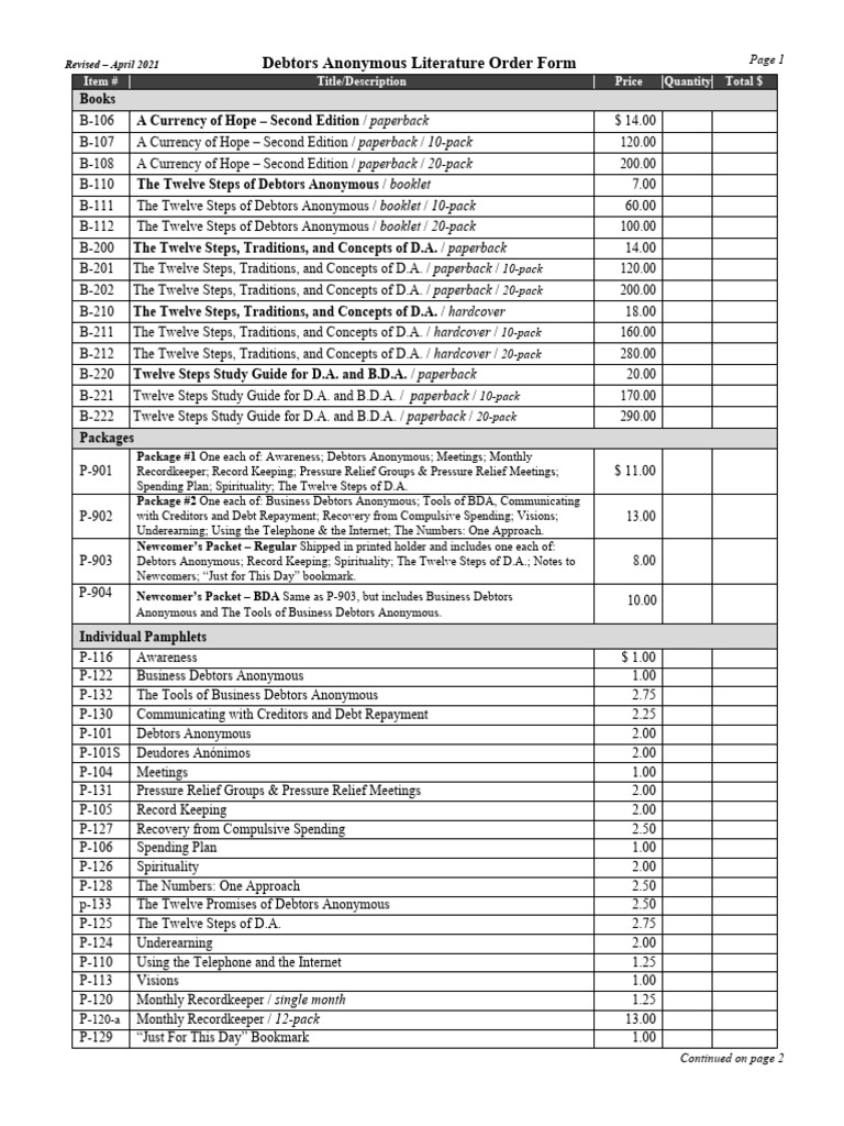 DA Lit Order Form 2022 | PDF | Personal Finance | Debt