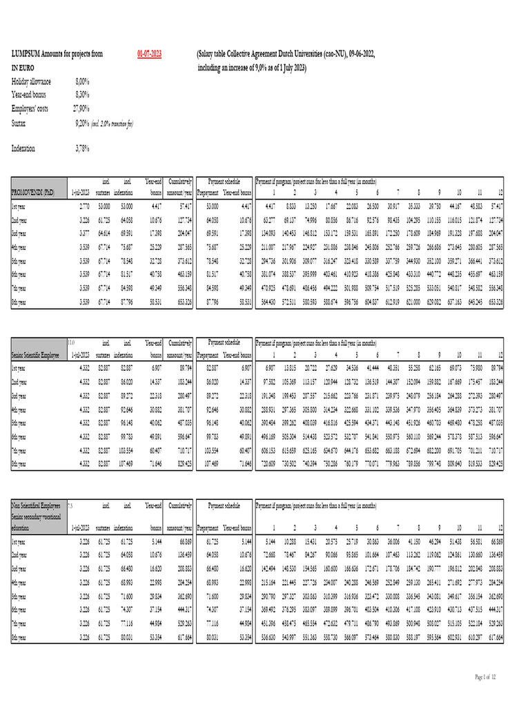 LUMPSUM Salary Table for Dutch Universities | PDF | Salary | Employee ...