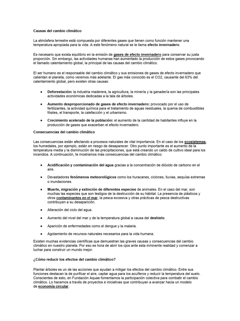 Causas y Consecuencias del Cambio Climático | PDF | Gases de efecto ...
