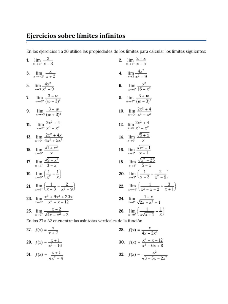 Ejercicios Limites Infinitos | PDF | Ajedrez