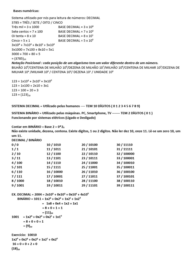 Bases Numéricas | PDF | Decimal | Notação