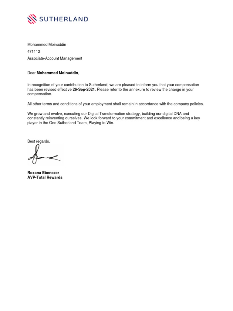 Mohammed Moinuddin Sutherland Salary PDF Incentive Salary