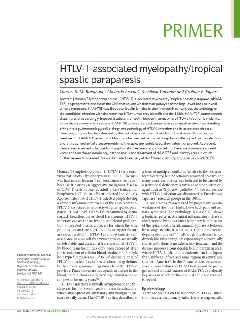 Nature - Paraparesis Espastica Tropical | PDF | Cytotoxic T Cell ...