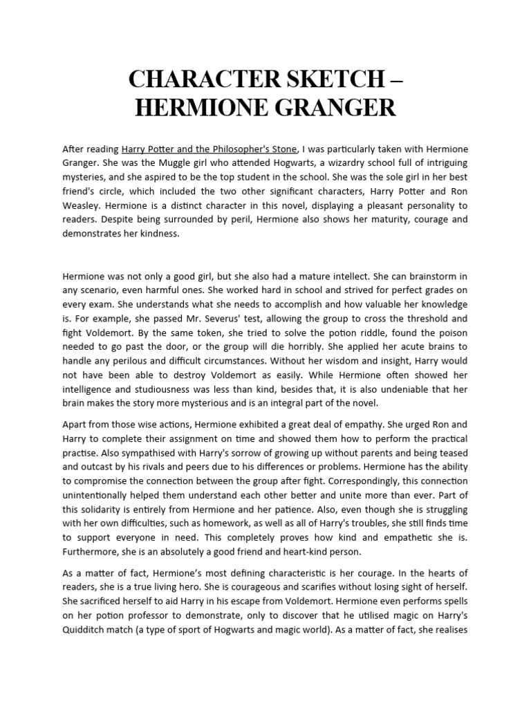 Character Sketch Hermione Granger Pdf Harry Potter