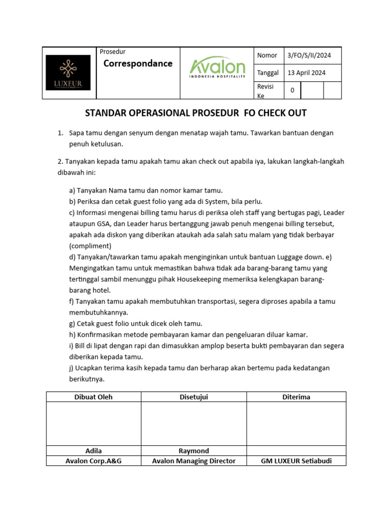 Prosedur Check Out Hotel yang Efektif | PDF | Bisnis