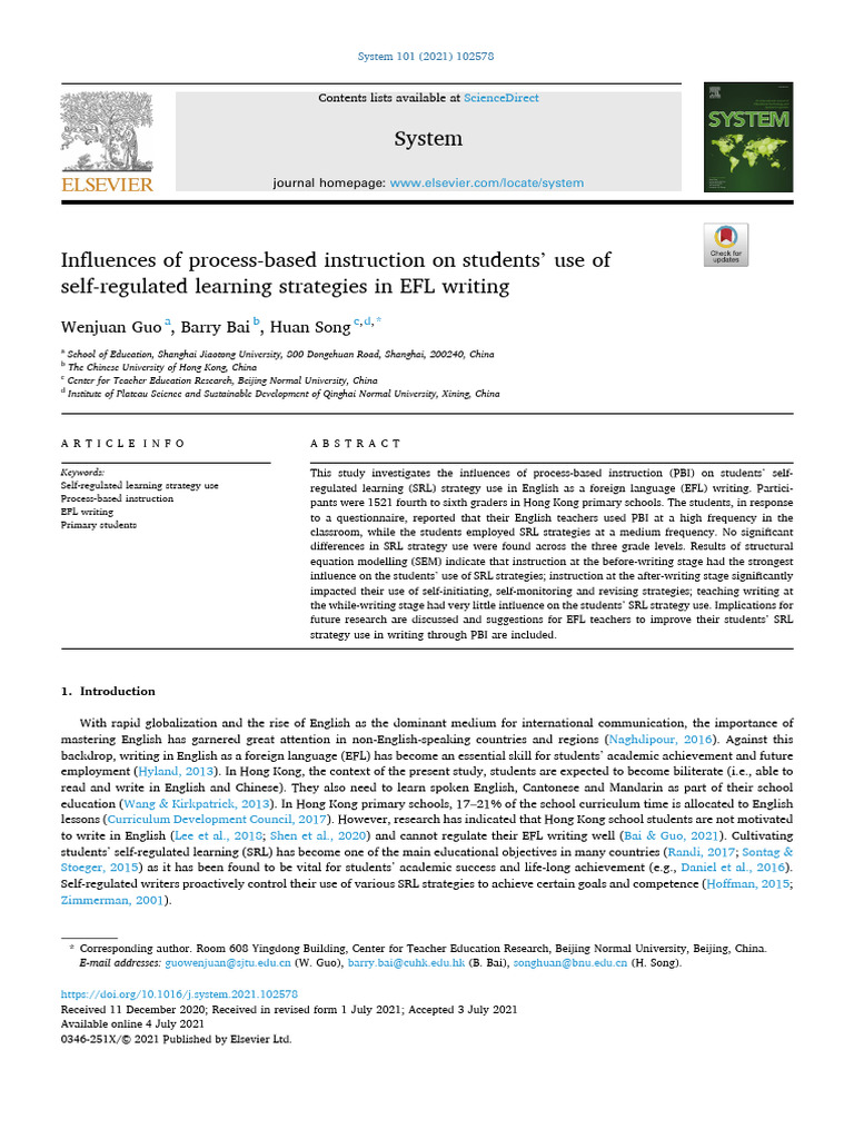 PBI's Impact on EFL Writing Strategies | PDF | English As A Second Or ...