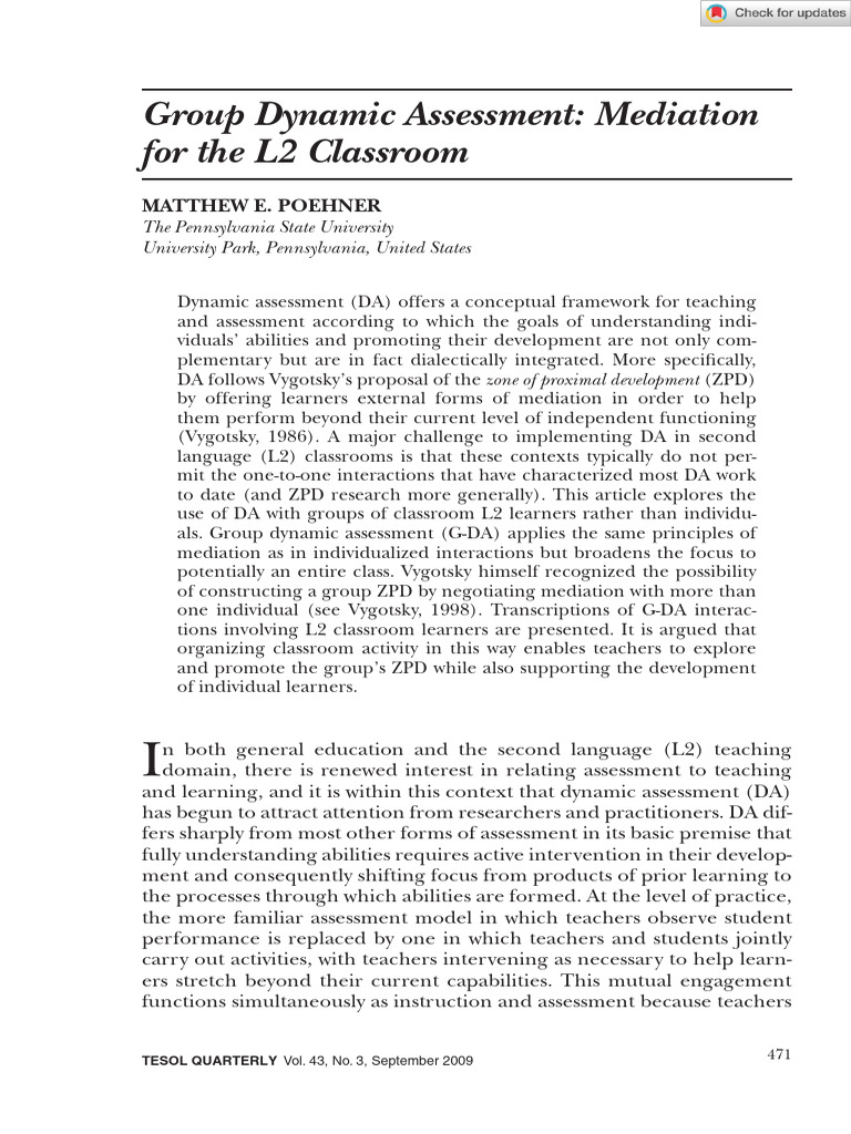 TESOL Quarterly - 2012 - POEHNER - Group Dynamic Assessment Mediation ...