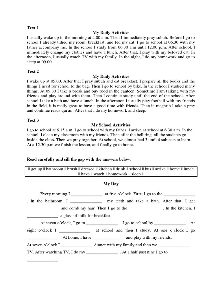 Daily Activities for 4th Grade Students | PDF | Self-Improvement | Wellness