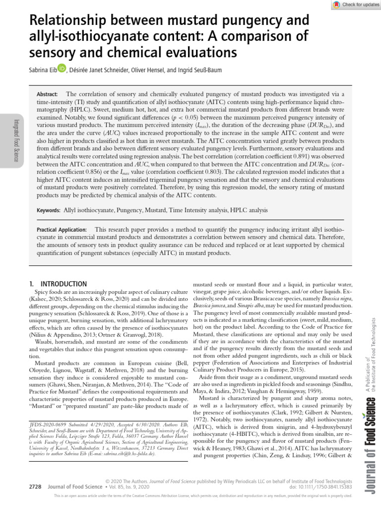 Mustard Pungency and AITC Correlation | PDF