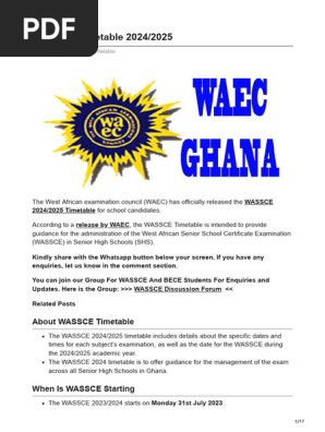 WASSCE Timetable 2024