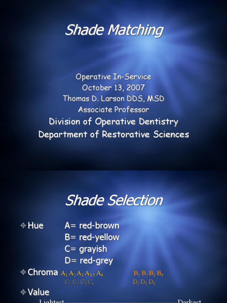Shade Matching: Division of Operative Dentistry Department of ...